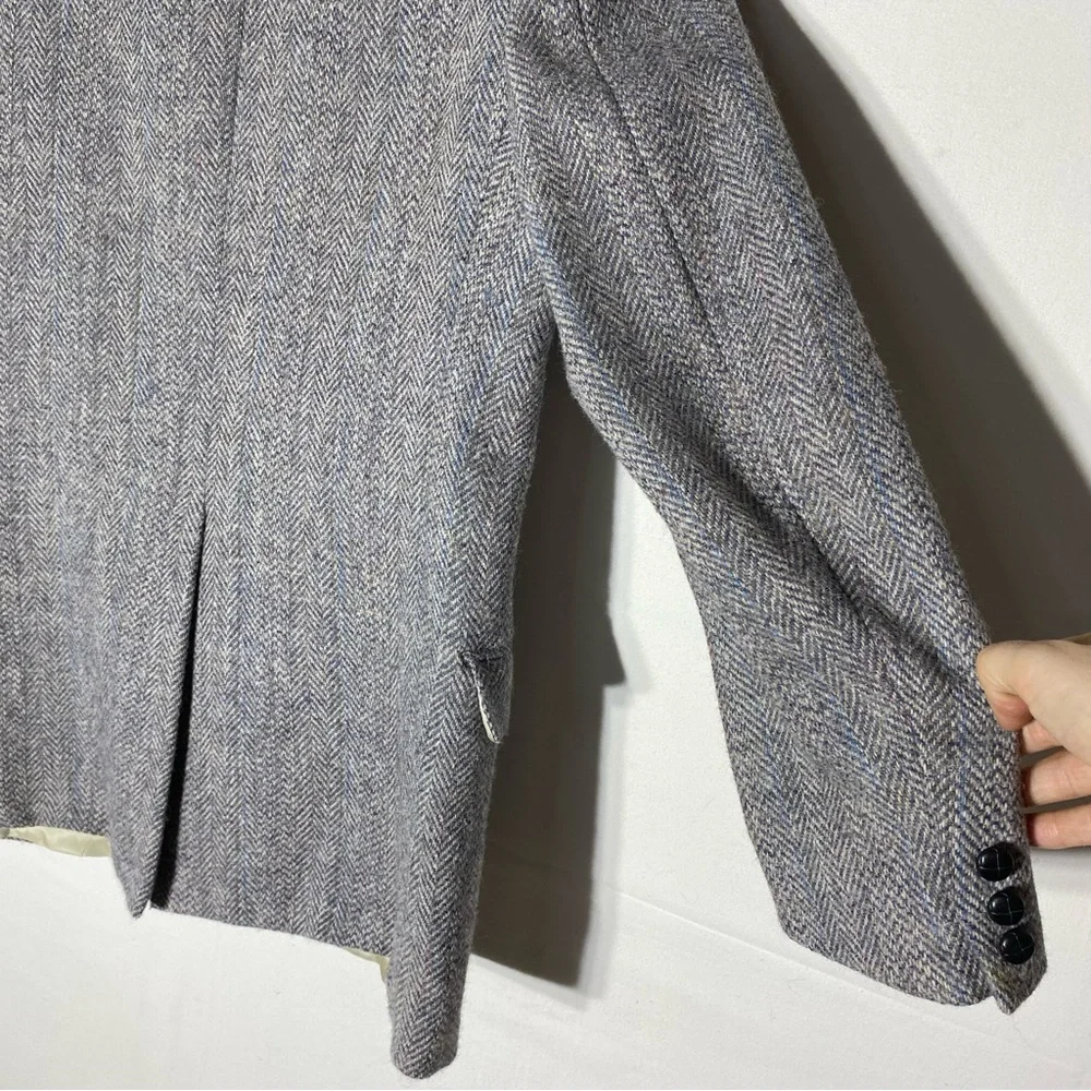 Vintage Harris Tweed Moores Classic Grey Herringbone Wool Blazer 38L Academia - Picture 13 of 16